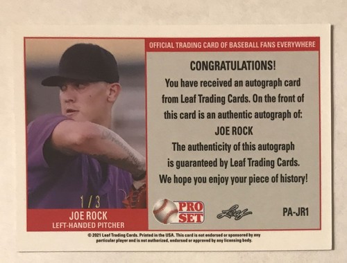 2021 Pro Set Metal RWB Crystals Auto Joe Rock XRC - Rockies 1/3 - Picture 2 of 2