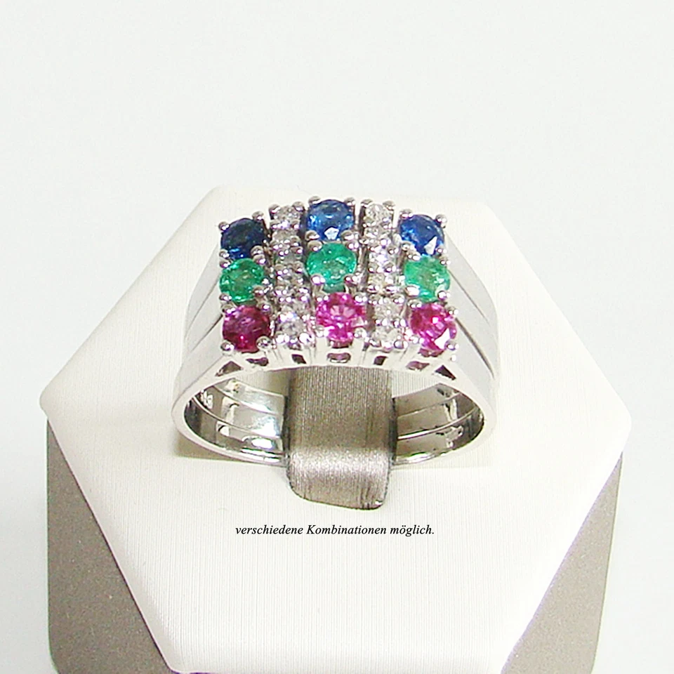 Ring Gelb- und Weißgold 585er 14 kt Diamant Rubin Saphir Smaragd Edelstein - Bild 3 von 4