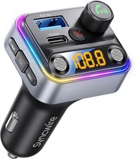 Bluetooth 5.4 FM Transmitter Car Adapter 42W [Light Switch] [Stronger Dual Mics]