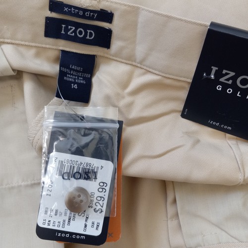 New! IZOD Golf X-tra Dry Polyester Pleated Front Beige Women's Shorts Size 14 - Picture 3 of 3