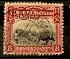 1909 British North Borneo Native People Plawing SANDAKAN POSTMARK Vollstempel!