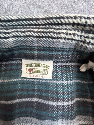 Vintage Five Brother Green White Large Tall Plaid Flannel Shirt - Picture 3 of 4