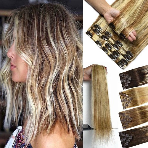 Clip in Hair Extensions Real Human Hair Natural #30 Light Auburn 22 inch 20 inch - Picture 6 of 19