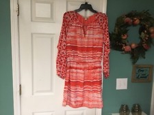 Michael Kors Orange & White Long Sleeve Elastic Waist Dress Size 8 (CON15)