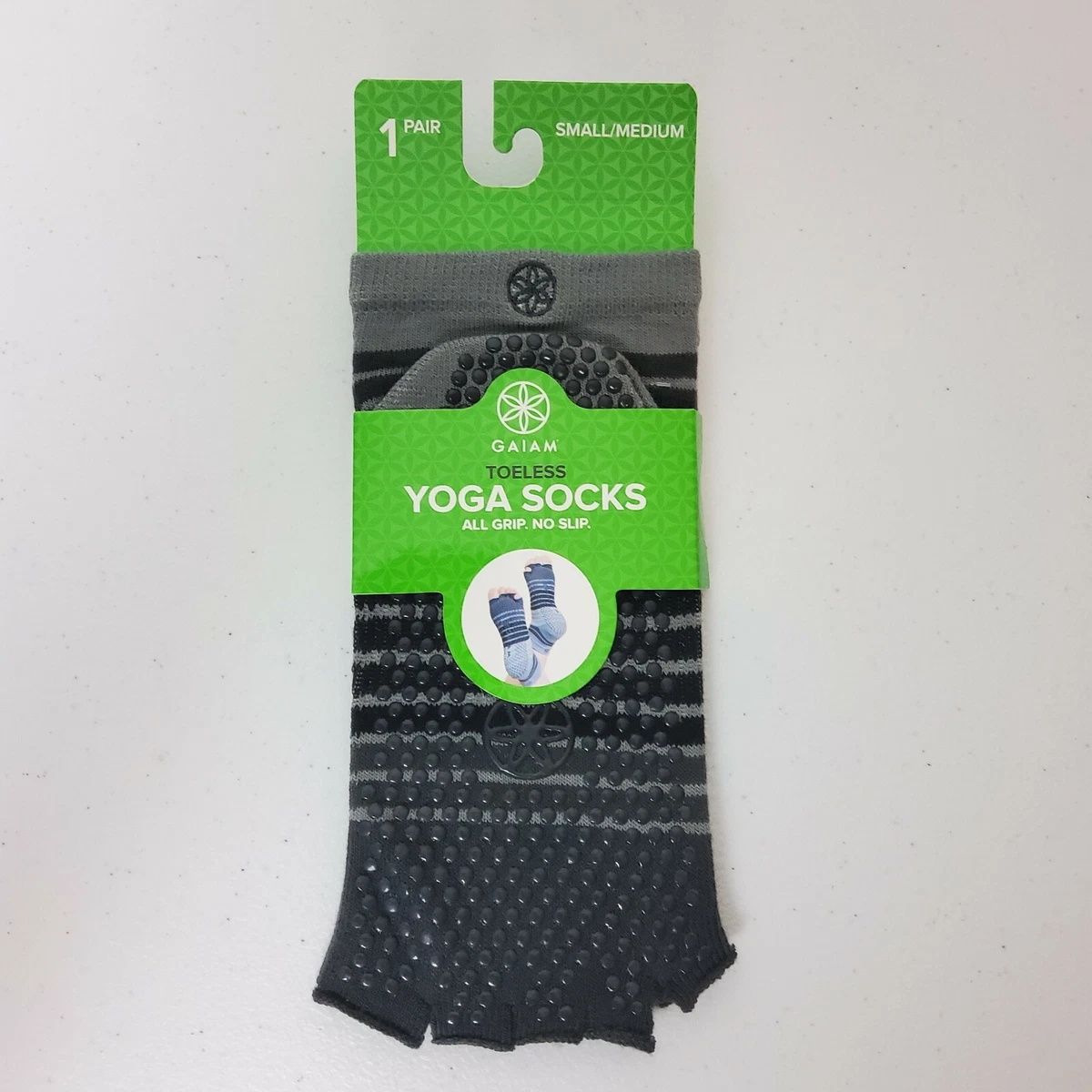 GAIAM Toeless Yoga Socks Small/Medium Grey Black Women 5-10 Men 4-9