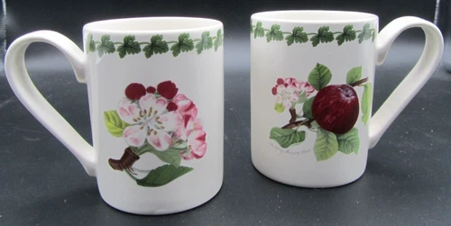 Portmeirion Pomona Set of 2 Mugs The Hoary Morning Apple 4" Tall w/Laurel Band