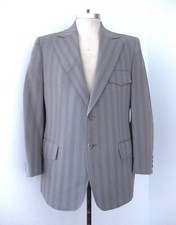 Vtg 70s Gray Chevron Stripe Poly Knit Disco Pimp Blazer Jacket Wide Lapel 42S