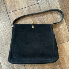 VINTAGE Coblentz Original Black Suede Frame Handbag Gold Kisslock USA Made #26B5