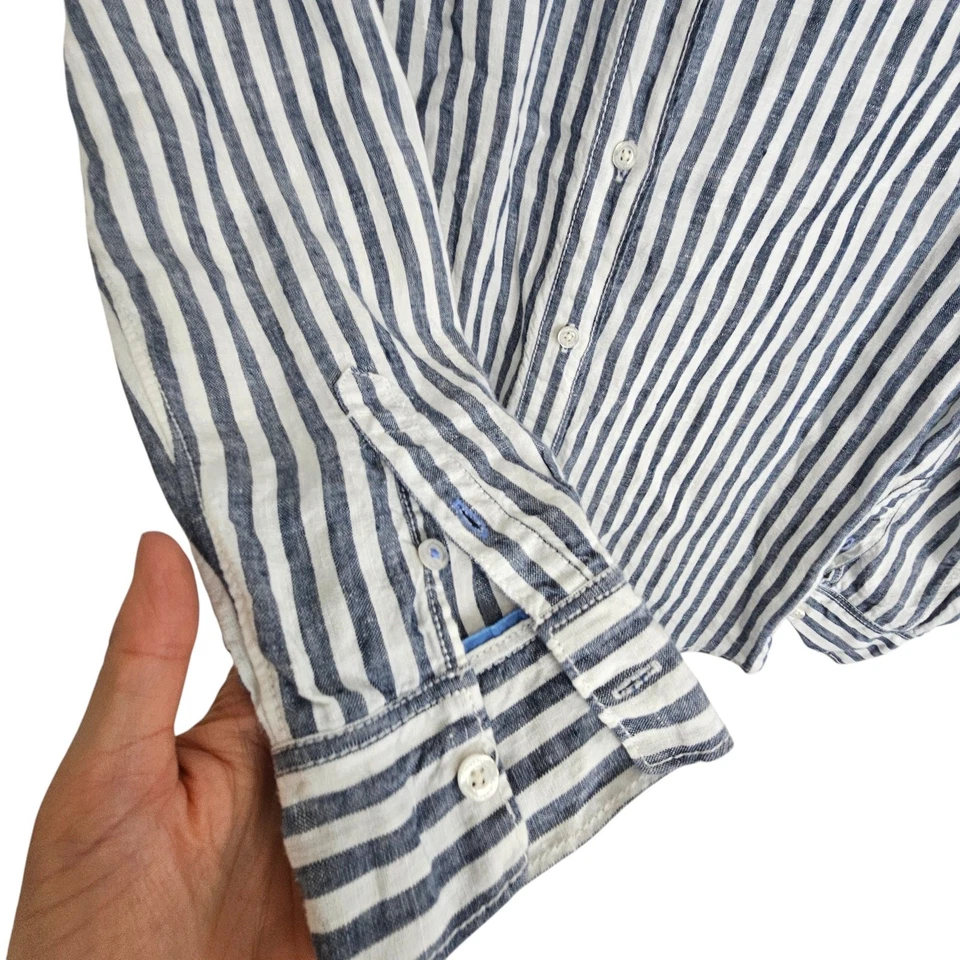 Camisa Tommy Bahama feminina de linho M cinza branca listrada feminina casual top - Imagem 4 de 4