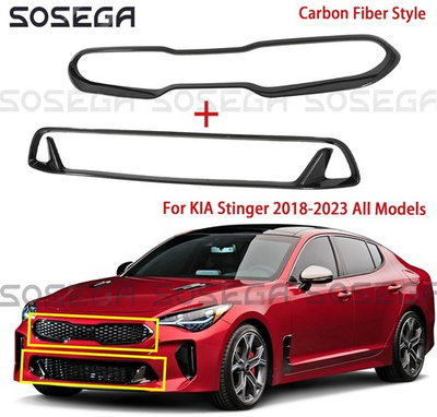 #ad #ad For KIA Stinger 2018 2023 Carbon Style 2Pcs Front LowerUpper Grille Trim Frame $218.99
