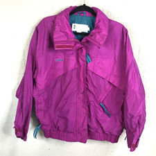 VTG Columbia Jacket Womens Large Purple Windbreaker Neon Radial Sleeve Coat
