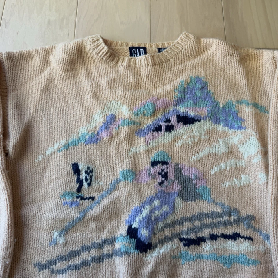 Suéter Vintage Gap Para Mujer Mediano Multicolor Lana Shetland Pullover Años 90 Esquí Arte Foto 3 de 4