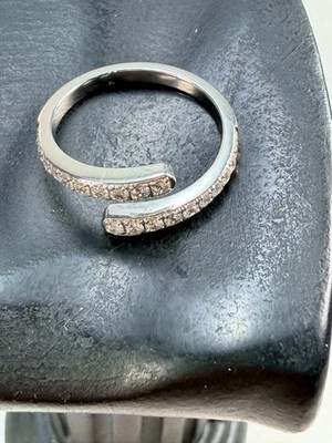 Swarovski Swan Signed Open Crossover Crystal Ring Silver Tone Size 7