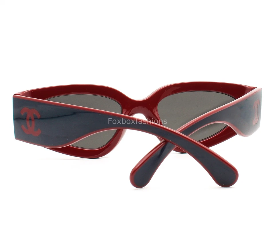 Gafas de sol Chanel 6056 1773/B1 pulidas azul marino sobre rojo oscuro gris tintado con estuche Foto 3 de 4