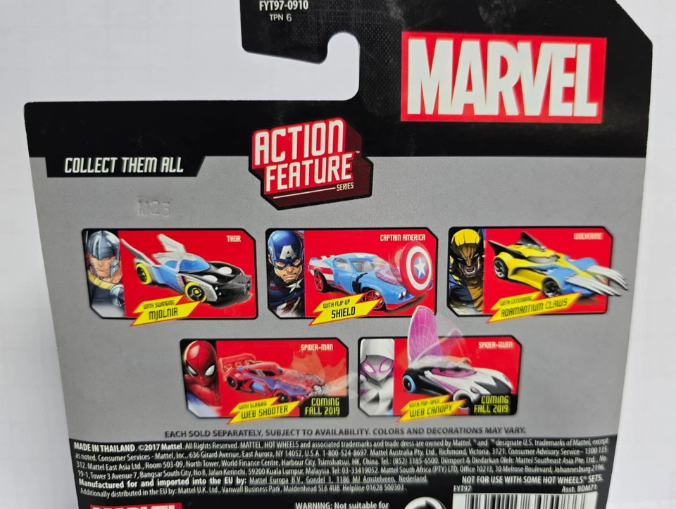 Hot Wheels 2017 Marvel Character Cars Action Feature Series Complete Set plus 2  - Image 3 of 4