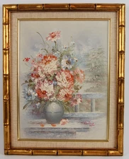 Vtg Original Pegaret Keeling Impasto Oil Painting Pastel Flowers On Vase 12X16