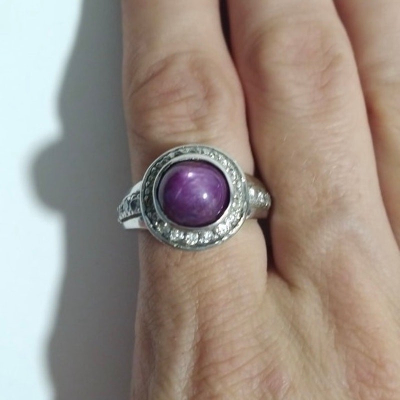 2.5ct Cabochon Star Ruby Solitaire Ring Diamonds … - image 1