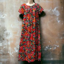 Red Vintage Floral 1960's Hawaiian Tiki Muumuu House House Dress Funky Kaftan