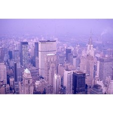New York City Skyline Pan Am & Chrysler Buildings 1964 Aerial View Color Slide
