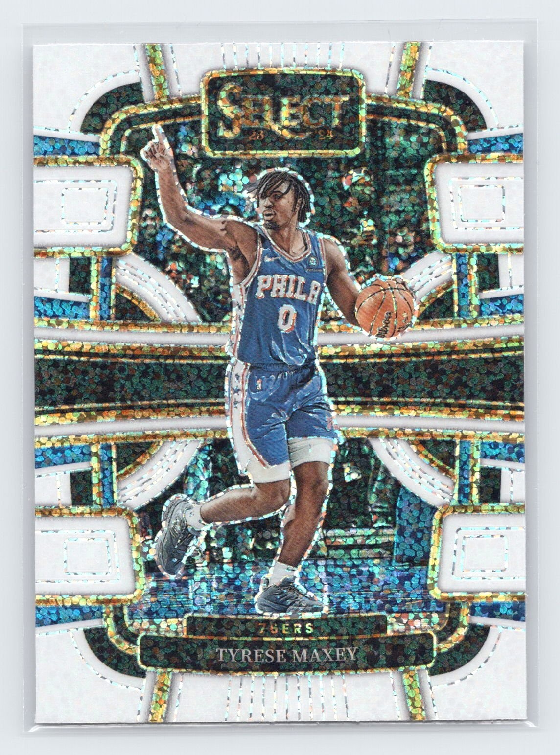 2023-24 Panini Select #44 Tyrese Maxey White Sparkle Prizms