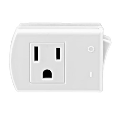 15 Amp 125-Volt AC 3-Wire Grounded Switch Tap Plug with On/Off Button, White 147