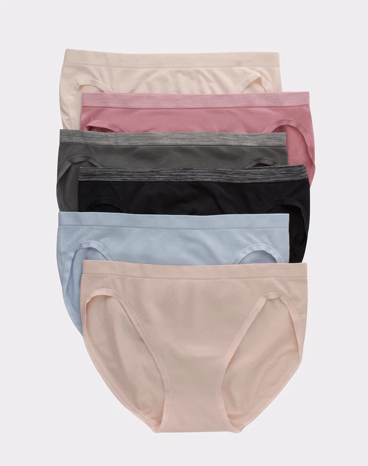 Paquete de 6 bragas de bikini Hanes ropa interior cómoda ajuste flexible microfibra elástica para mujer