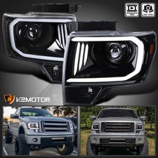 Jet Black Fits 2009-2014 Ford F150 Pickup Led Tube Projector Headlights Headlamp