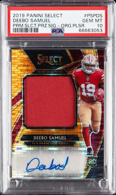 2019 Select Deebo Samuel Rookie Patch Auto Prime Orange Pulsar /23 PSA 10