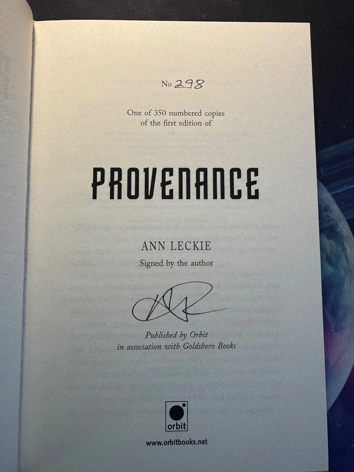 Signed Numbered 1st edition of Provenance by Ann Leckie, an Imperial Radch novel - Image 2 of 4