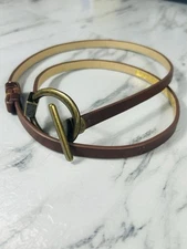 Express Brown Slide Adjustable Thin Skinny Belt Brass Hook Womens Size S/M