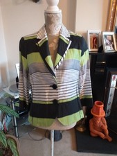 Frank Walder Green Stripe Unlined Jacket 90% Linen Size 16