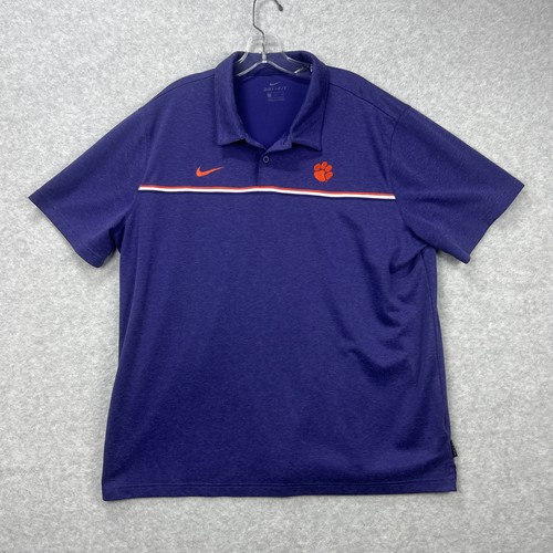 Clemson Tigers Nike Polo Shirt Mens XXL Purple On Field Dri Fit Golf Performance - Picture 1 of 9