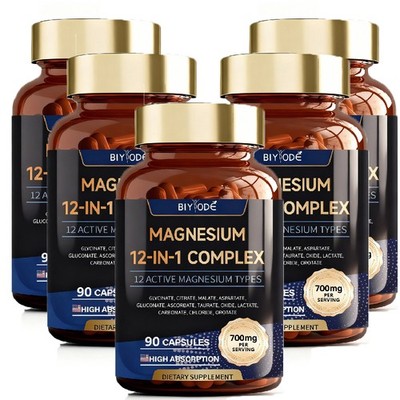 5 PACK Magnesium 12 in 1 Complex 700mg -Dietary Supplement 90 capsules Seller US
