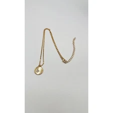 Gold Tone Fancy Link Chain Necklace Round Charm Medal Pendant North Star Crystal