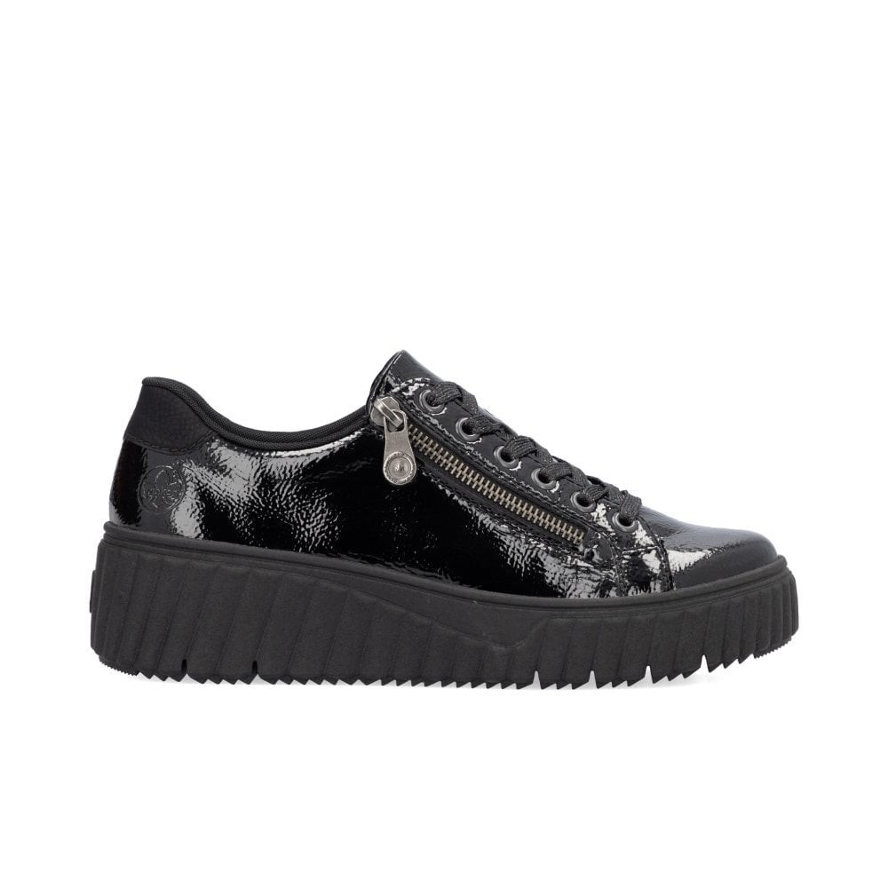 Rieker N2501-00 Black Patent Women's Casual Trainers UK