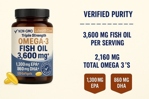 Omega-3 Fish Oil 3600mg High Strength Supplement - EPA & DHA 120 Softgels - Picture 3 of 13
