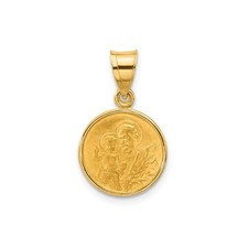 14k Yellow Gold Saint Joseph Round Pendant Medal with Jesus and Lily Symbol