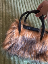 Brown Animal Print Satchel Top Handle Bag with Black Double Handles