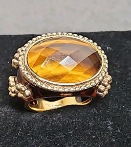 Authentic ANGELIQUE DE PARIS Gold Plated Sterling Silver And Brown Resin Tiger Eye Ring, 7