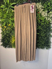 Damen Plissee Palazzo Hose Taupe Beige Oversi...