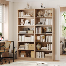 Bookshelf Oak 12 Shelf Storage Display Unit Bookcase Living Room Wide 120cm 