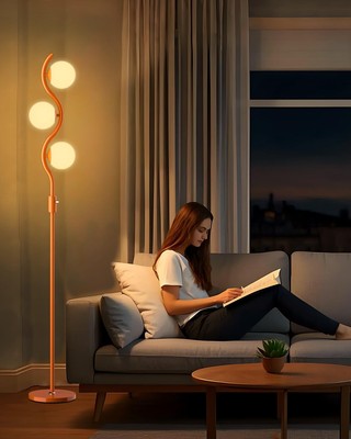 3-Globe Dimmable Floor Lamp Orange Mid Century Modern Standing Lamp with 3PCS...