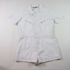 Zara White Short Romper Short Sleeve Utility Collared Button Womens Large