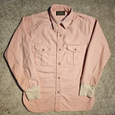 Vintage 80s Eddie Bauer Light Pink Chamois Shirt Mens M/S Crew Cuff Workwear 90s