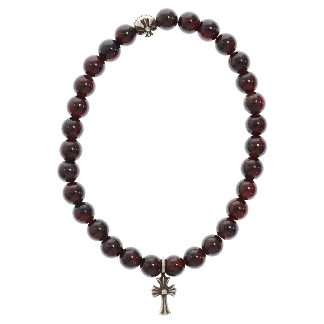 CHROME HEARTS Bracciale CROMO CUORI PERLINE 6mm CH Croce Charm Marrone Argento Usato18912e8ceb