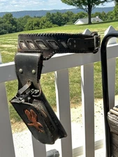 Vintage 1960's Beautiful Handmade Leather w/ Snakeskin insert Archery Belt, RARE