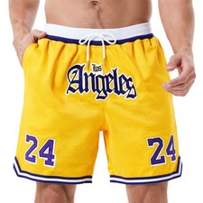 Men's Yellow Basketball Shorts #24 Stitched Drawstring Sport Shorts 3XL