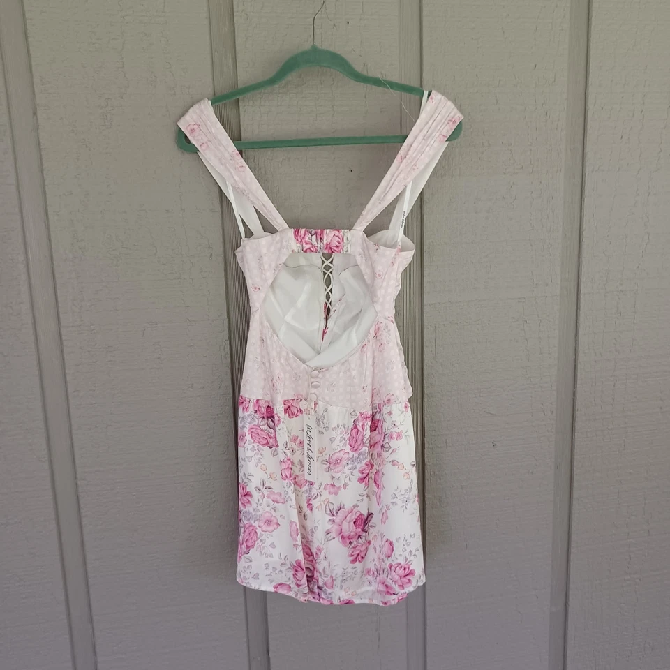 For Love And Lemons Taylor Lace Up Mini Dress Size S Women Feminine Floral Satin - Image 4 of 4