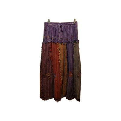 Gypsy Rose Patchwork Frayed Long Skirt Free Size Boho Hippie Embroidered