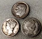 3 Coin Dime Lot: 1942 Mercury 1956D Roosevelt 1909 Barber 90% Silver Bullion